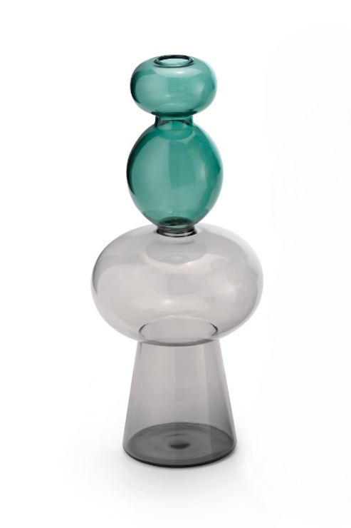 Florero Decorativo Oval (Verde / Gris) De Vidrio