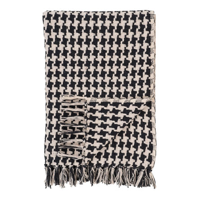 Manta Rectangular (Cuadros Negros) Con Flecos De Algodón
