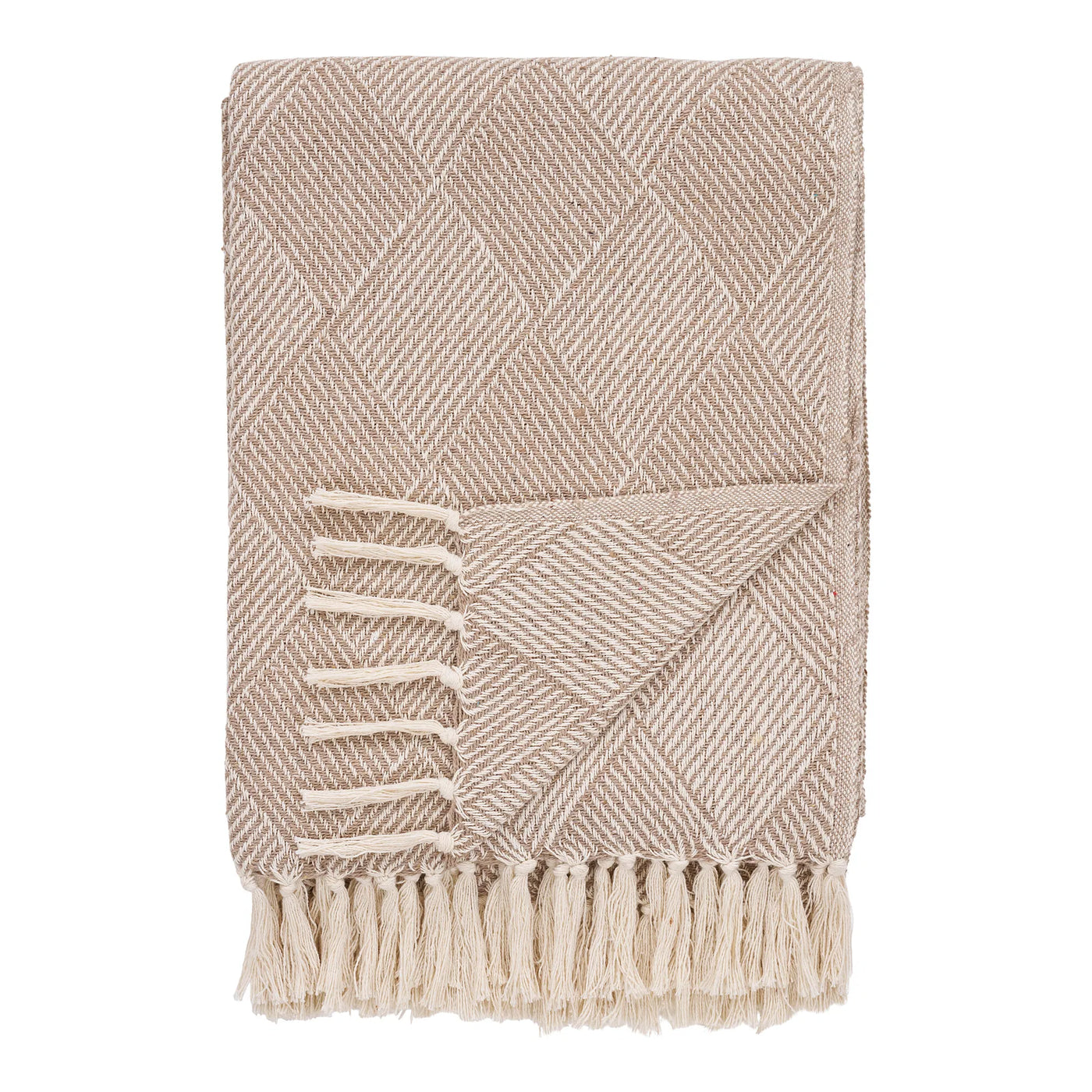 Manta Rectangular (Beige) Con Flecos De Algodón