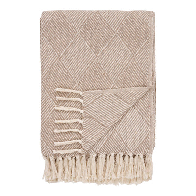 Manta Rectangular (Beige) Con Flecos De Algodón