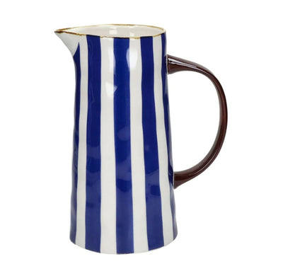 Jarra Líneas Azules Con Asa De Porcelana