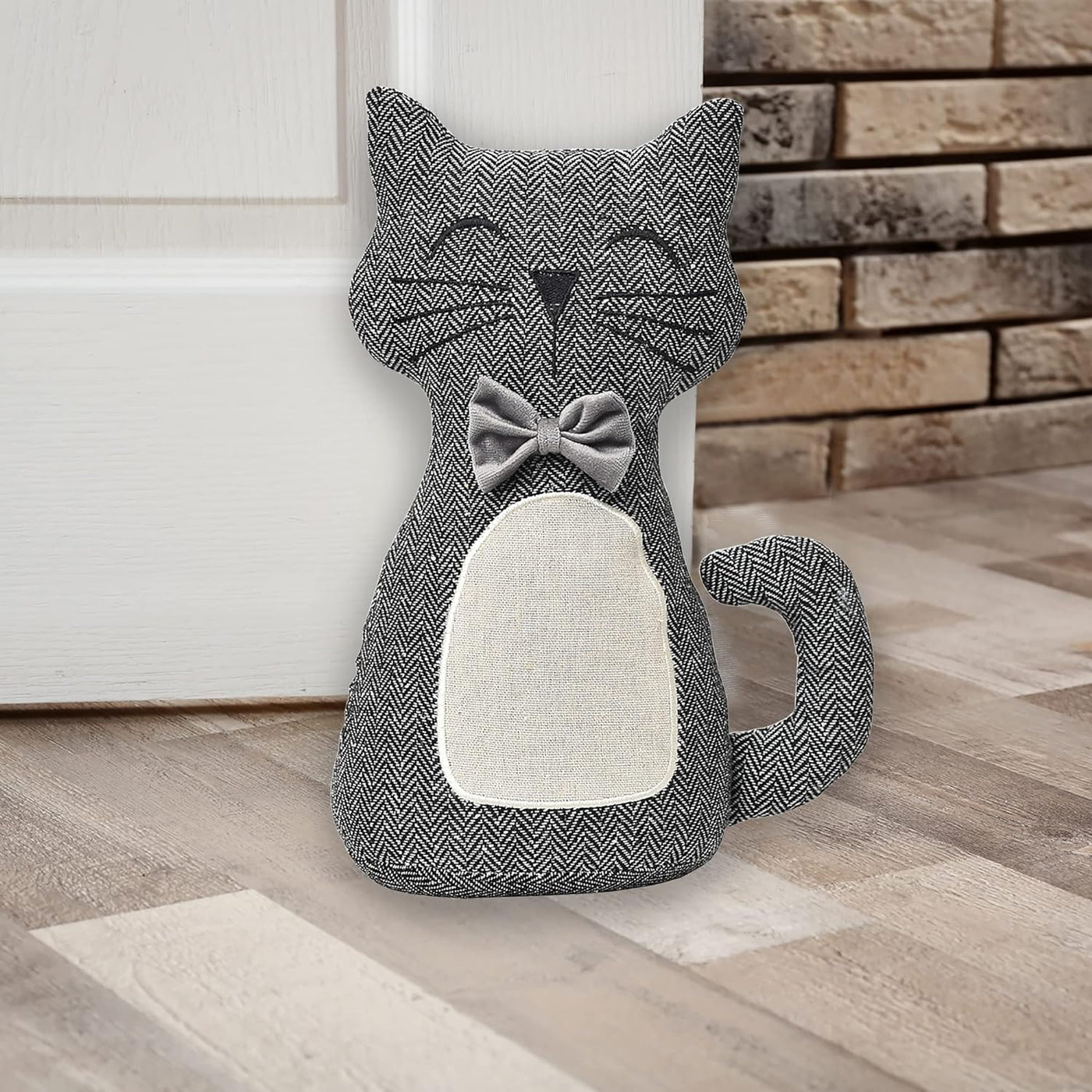 Tope Para Puerta "Gato" (Blanco / Gris) De Poliéster / Algodón