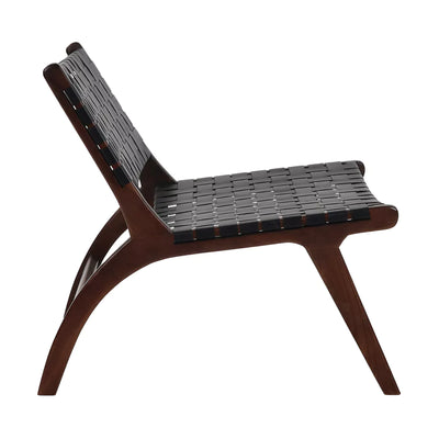 Sillón 1 Cp Asiento Cuero Negro Estructura (Acacia) De Madera