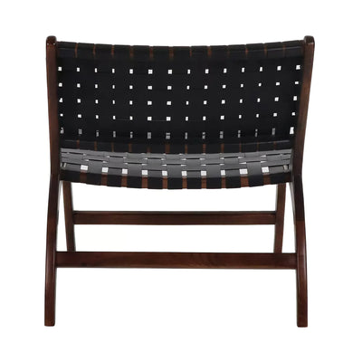 Sillón 1 Cp Asiento Cuero Negro Estructura (Acacia) De Madera