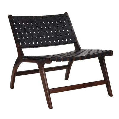 Sillón 1 Cp Asiento Cuero Negro Estructura (Acacia) De Madera
