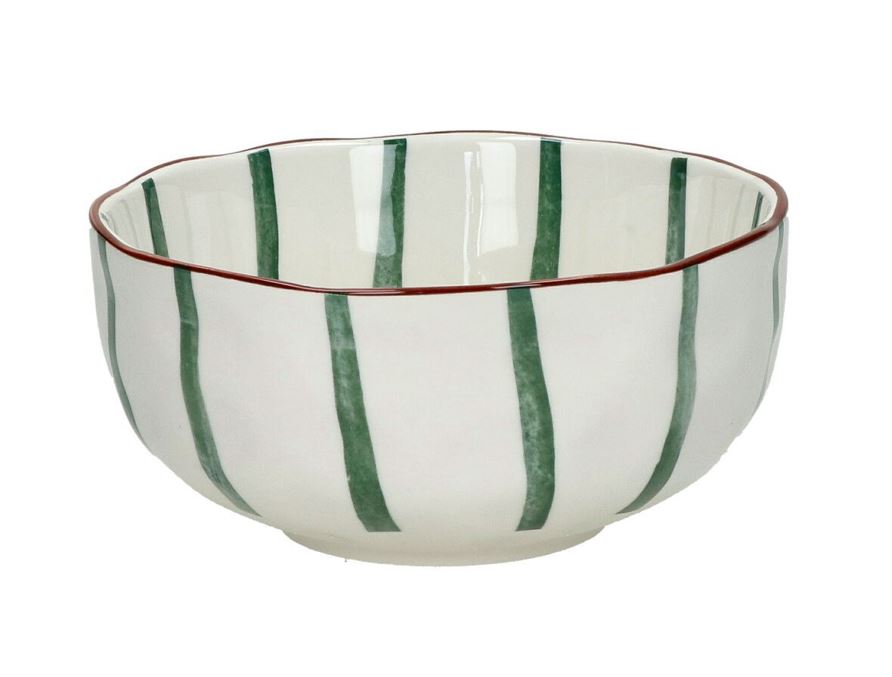 Bowl Redondo Líneas Verde De Porcelana