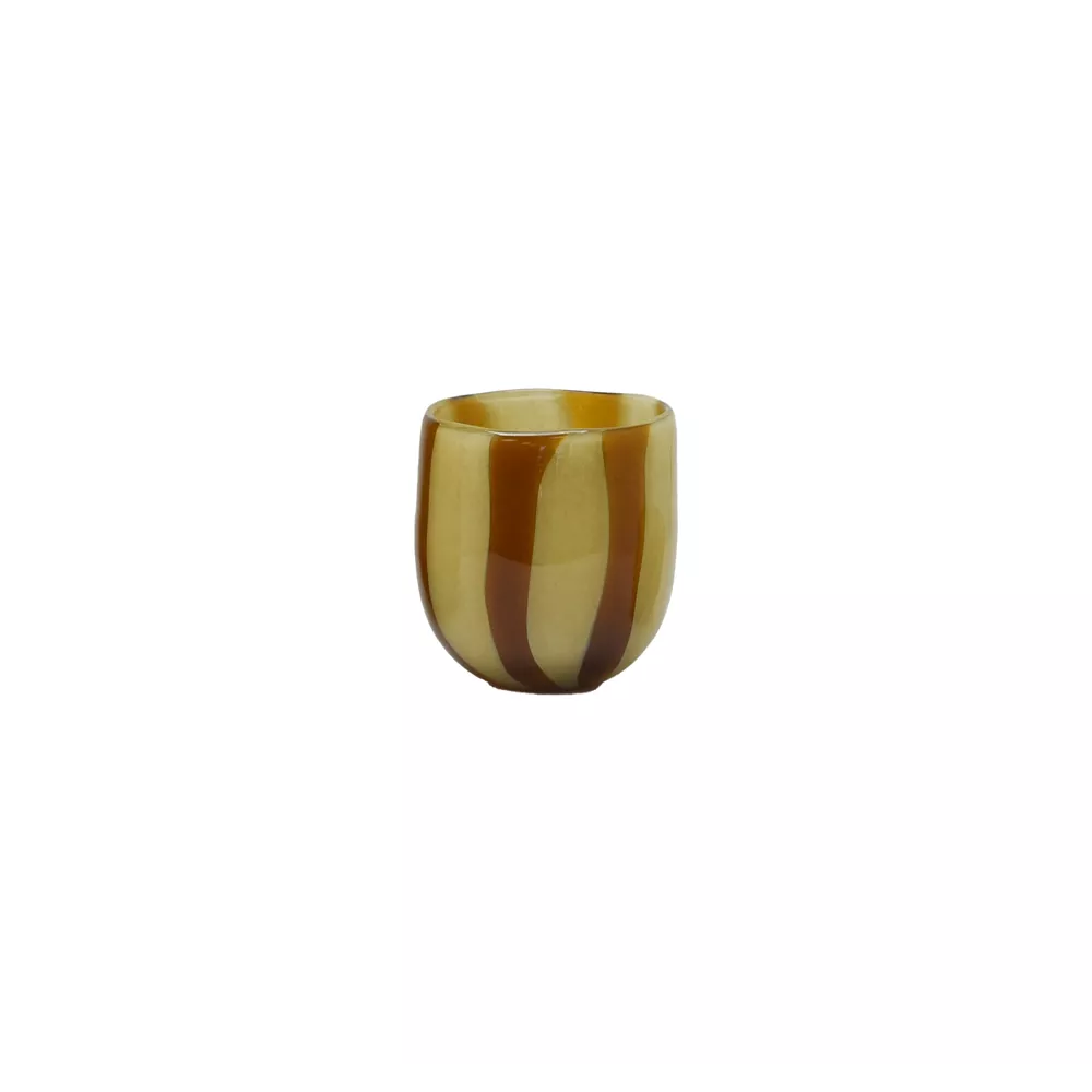 Florero Decorativo Bajo  Con Líneas Marrones De Vidrio