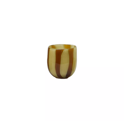 Florero Decorativo Bajo  Con Líneas Marrones De Vidrio