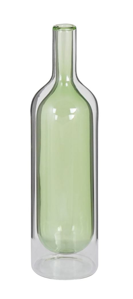 Florero (Verde) Modelo Botella Doble Fondo 33 Cm De Vidrio