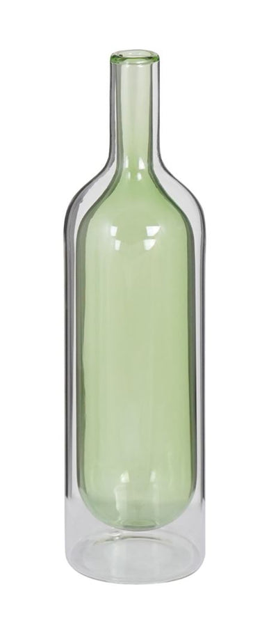 Florero (Verde) Modelo Botella Doble Fondo 33 Cm De Vidrio