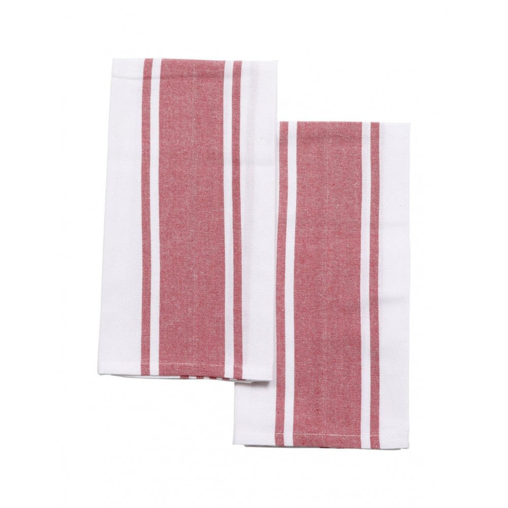Set De 2 Paños (Blanco / Rojo) De Algodón