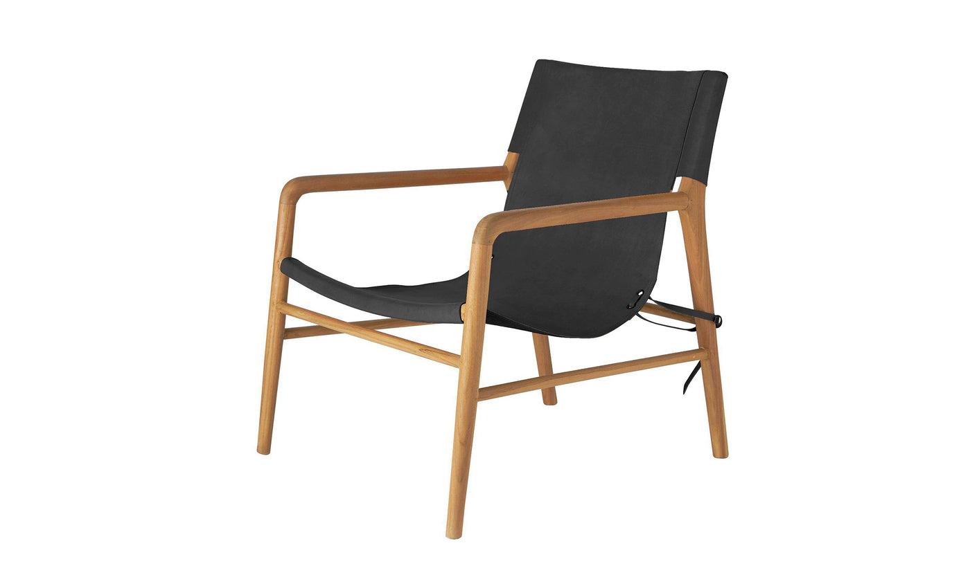 Sillon Asiento Cuero Negro Con Estructura De Madera