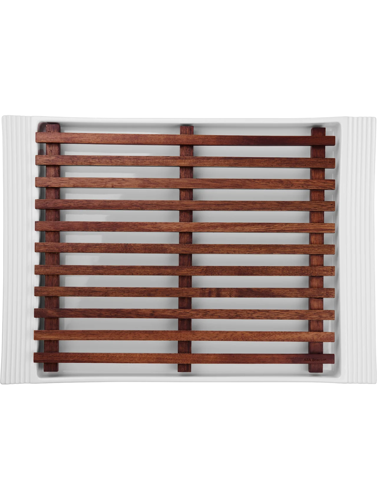 Bandeja Rectangular Con Rejilla De Madera (Blanco) De Cerámica
