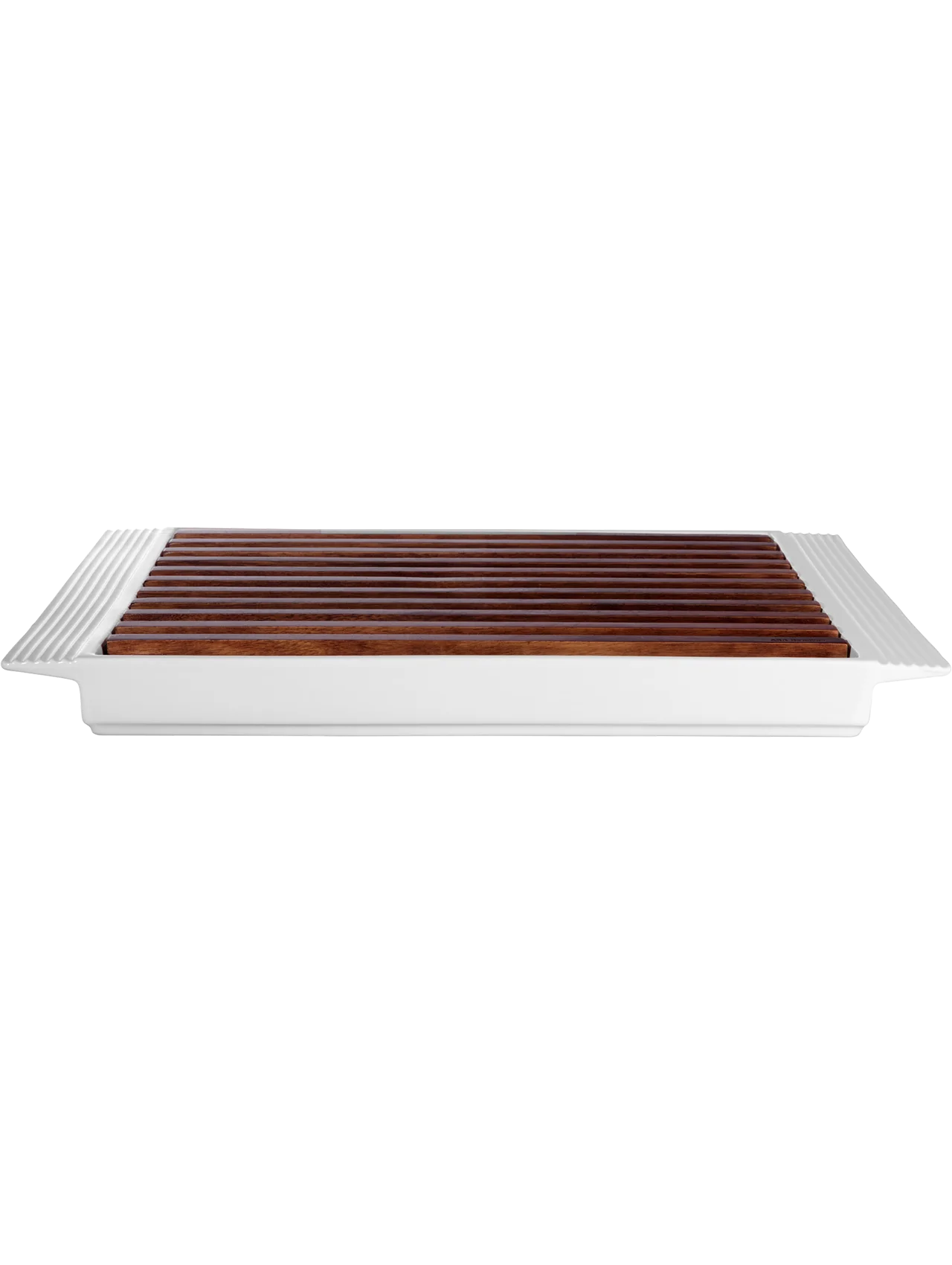 Bandeja Rectangular Con Rejilla De Madera (Blanco) De Cerámica