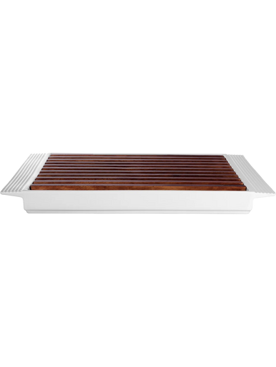 Bandeja Rectangular Con Rejilla De Madera (Blanco) De Cerámica