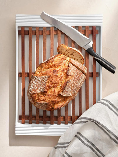 Bandeja Rectangular Con Rejilla De Madera (Blanco) De Cerámica