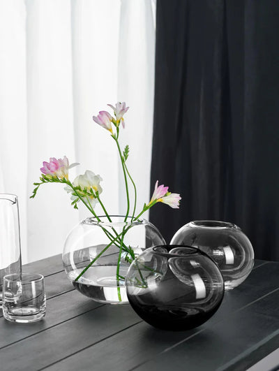 Florero (Gris) Redondo De Vidrio