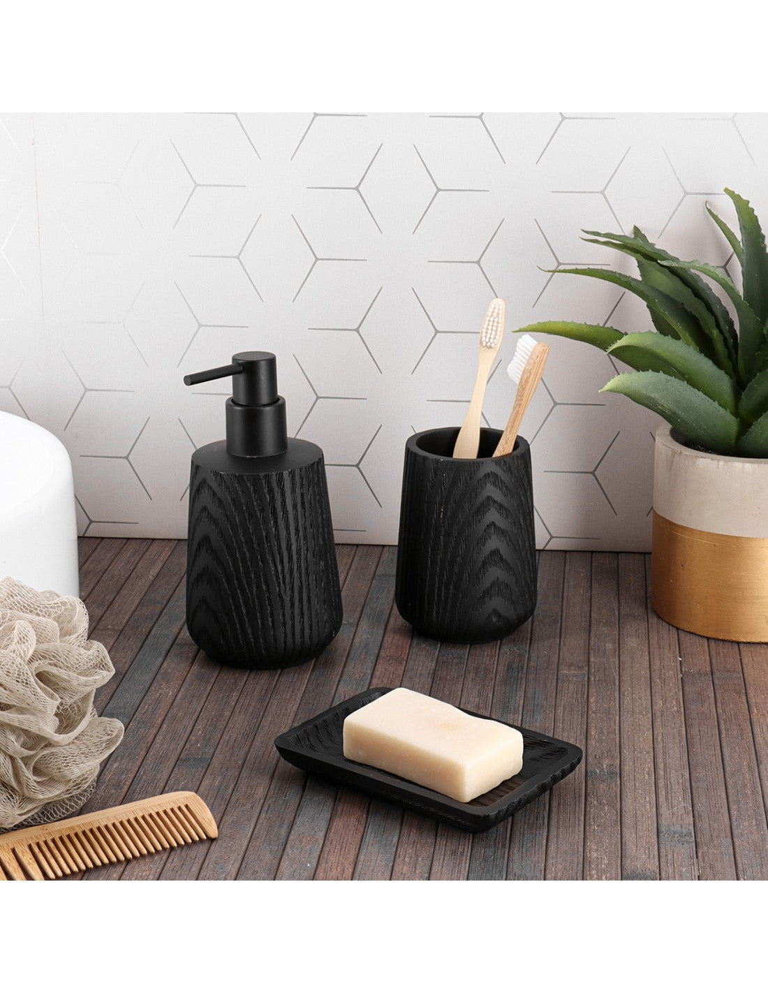Vaso (Negro) Para Cepillos De Dientes De Poliresina