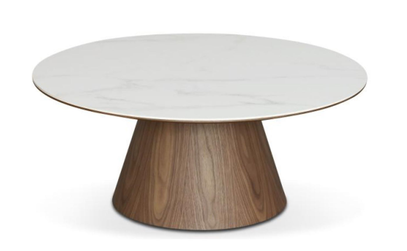 Mesa De Centro Tablero (Blanco) Efecto Mármol Base De Madera