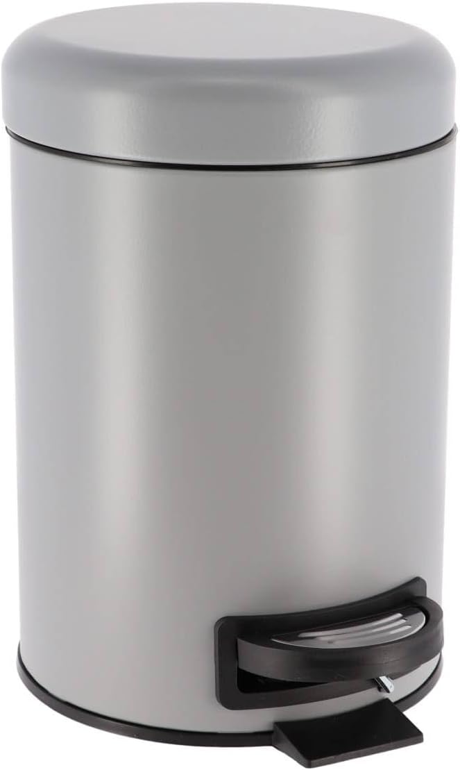 Papelera Con Tapa 3L - (Gris) De Metal
