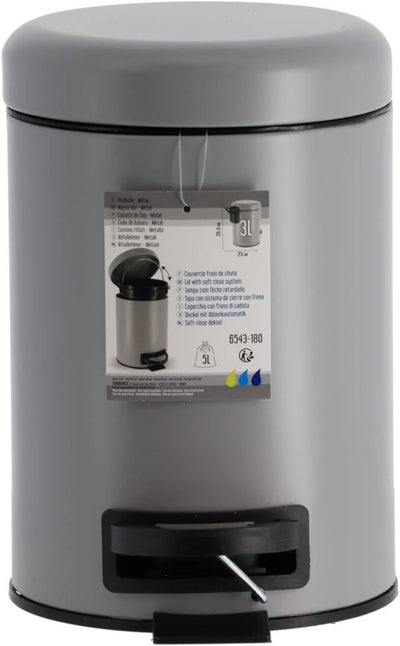Papelera Con Tapa 3L - (Gris) De Metal