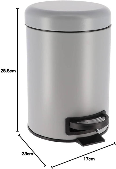 Papelera Con Tapa 3L - (Gris) De Metal