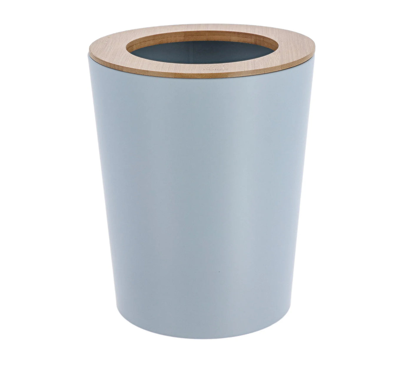 Papelera (Celeste) Redonda Con Bambú 5Ltrs De Metal