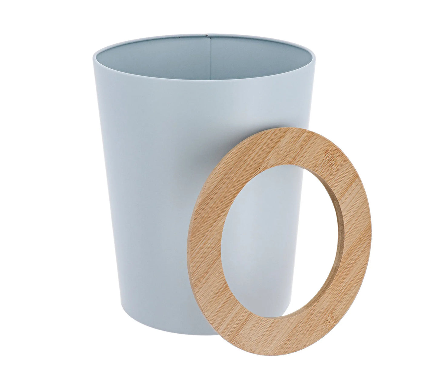 Papelera (Celeste) Redonda Con Bambú 5Ltrs De Metal