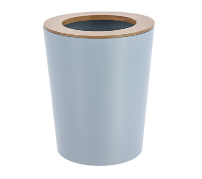 Papelera (Celeste) Redonda Con Bambú 5Ltrs De Metal