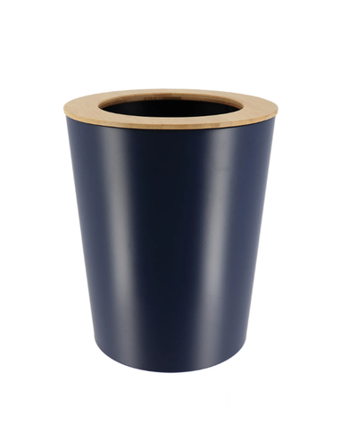 Papelera (Azúl) Redonda Con Bambú 5Ltrs De Metal