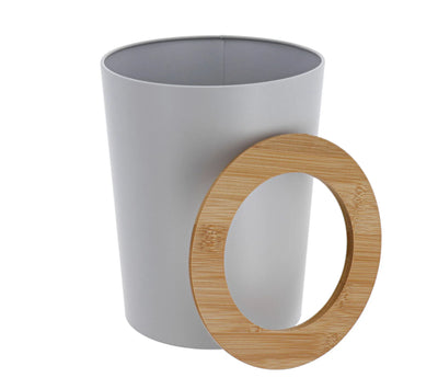 Papelera (Gris) Redonda Con Bambú 5Ltrs De Metal