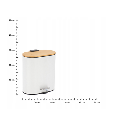 Papelera Ovalada (Blanca) Tapa Bambú, 5Ltrs De Metal