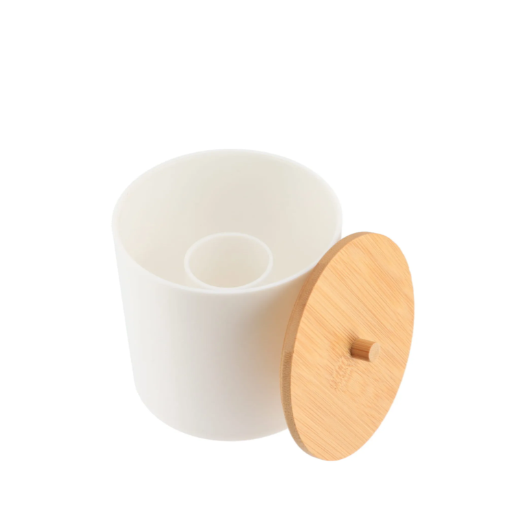 Caja Porta Hisopos/Algodones Con Tapa Bambú (Blanco) De Plástico