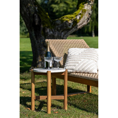 Mesa Auxiliar Redonda Top Mármol Estructura De Madera