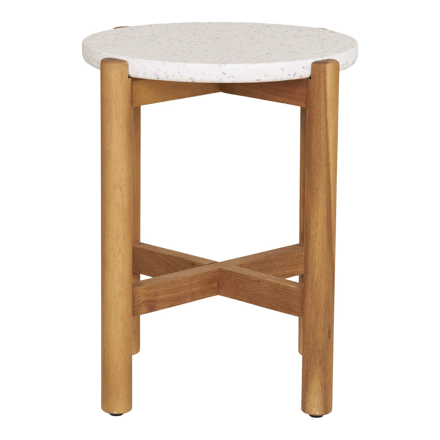 Mesa Auxiliar Redonda Top Mármol Estructura De Madera