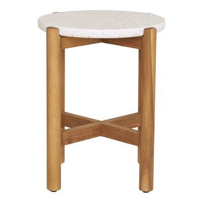 Mesa Auxiliar Redonda Top Mármol Estructura De Madera