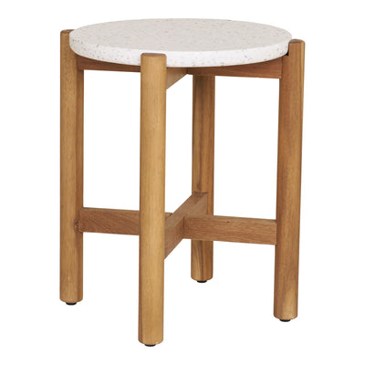 Mesa Auxiliar Redonda Top Mármol Estructura De Madera
