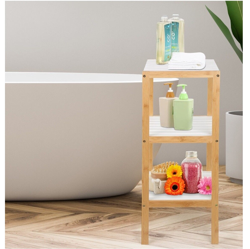 Rack Organizador Para Baño Tres Niveles (Blanco) De Madera