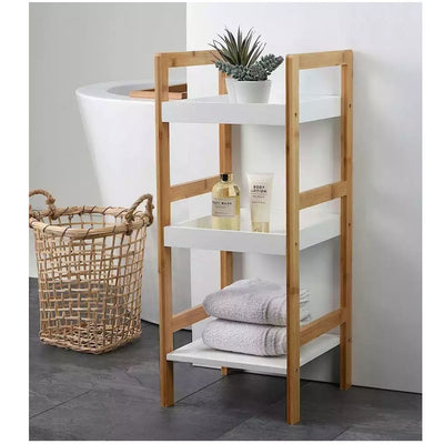 Rack Organizador Para Baño Tres Niveles (Blanco) De Madera