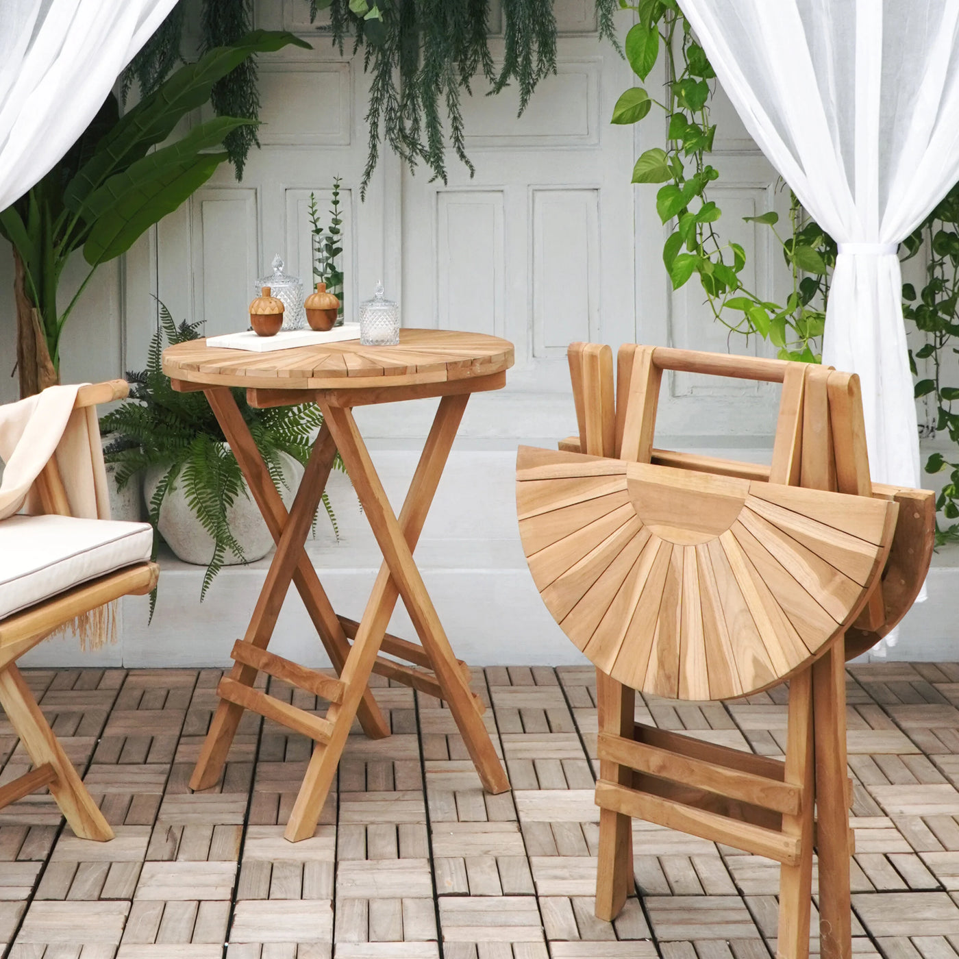 Mesa Plegable Color Natural Estructura De Madera - Acabado Rústico