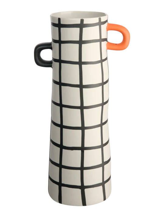 Florero Con Asas (Diseño Rayas) De Cerámica