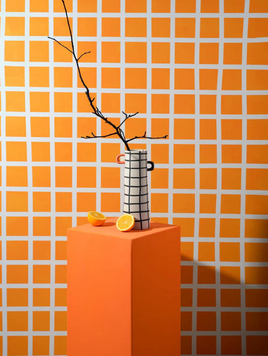 Florero Con Asas (Diseño Rayas) De Cerámica