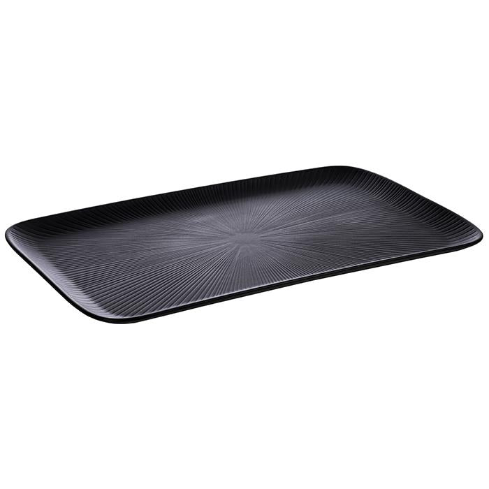 Bandeja Rectangular De Servir (Negra) Estriada De Melamina