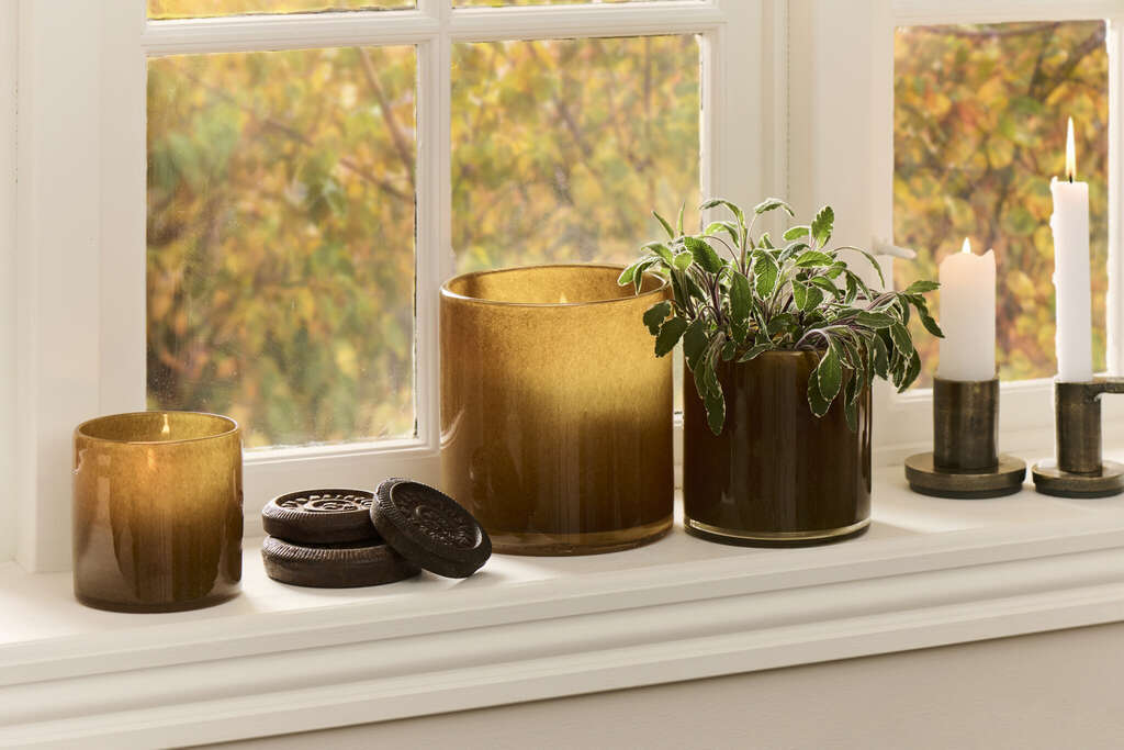 Macetero (Ámbar) Redondo Brillante De Vidrio