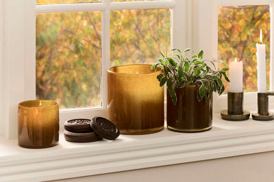 Macetero (Ámbar) Redondo Brillante De Vidrio