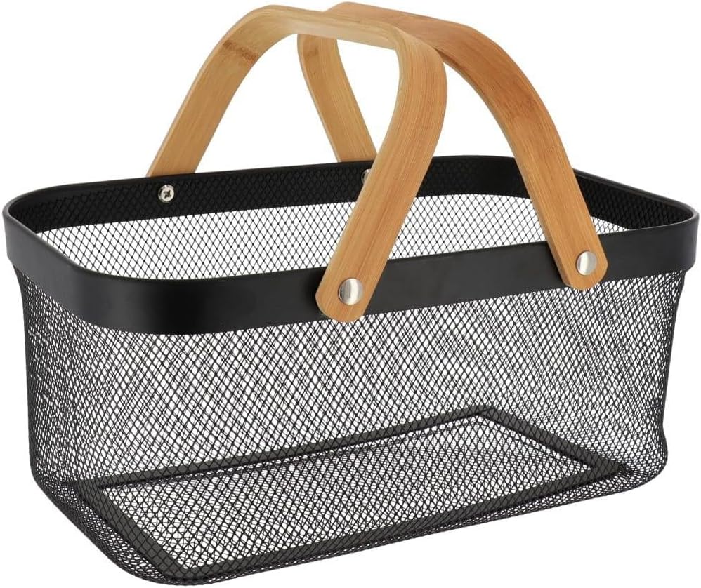 Cesta Rectangular Asas De Bambú (Negro) De Metal