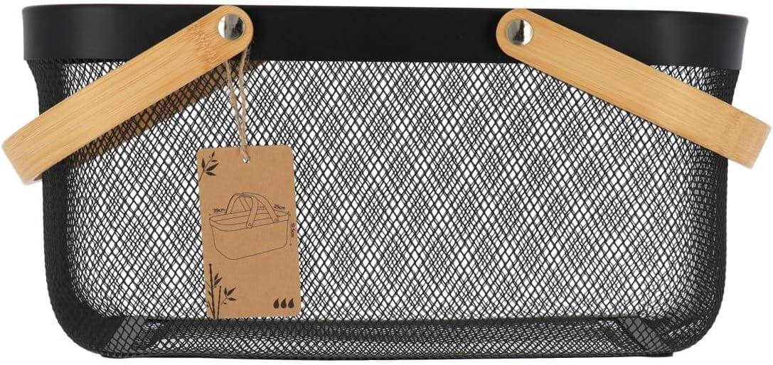Cesta Rectangular Asas De Bambú (Negro) De Metal