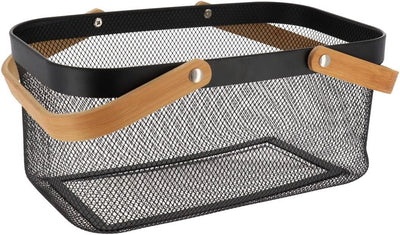 Cesta Rectangular Asas De Bambú (Negro) De Metal
