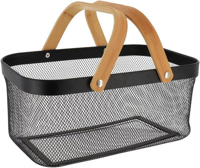 Cesta Rectangular Asas De Bambú (Negro) De Metal