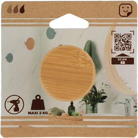 Gancho De Pared (Madera) Adhesivo 4.5 Cm De Bambú